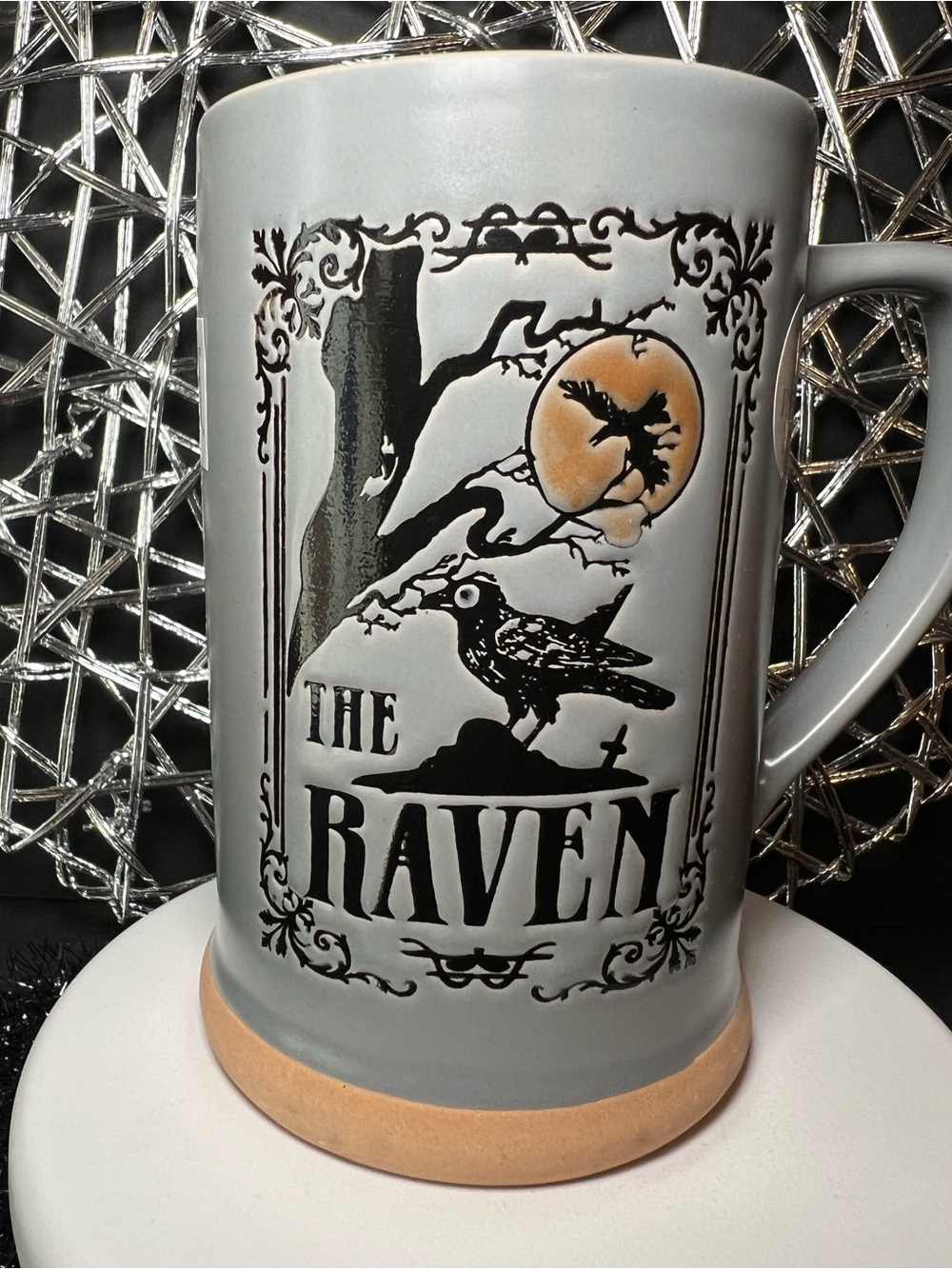 Halloween The Raven Tall Ceramic Mug Spooky Gray Gallery of Ghostly Readers Book